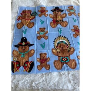 Vintage Wamsutta  Teddy Bear Western Cowboy Sheriff Indian Cotton Fabric on blue